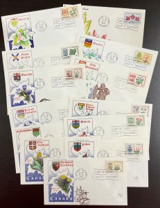 Canada 13 Overseas Mailers FDCs 417-429 Provincial Flowers & Emblems 1965-66