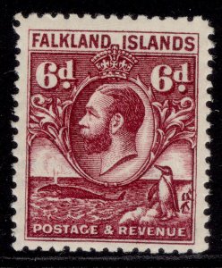 FALKLAND ISLANDS GV SG121a, 6d reddish-purple, LH MINT. Cat £50. LINE PERF 