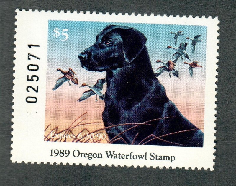 OR6 Oregon #6 MNH State Waterfowl Duck Stamp - 1989 Black Labrador and Mallards