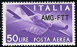 Trieste A - Air Mail Lire 50 modified overprint watermark wheel III