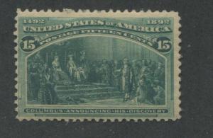 1893 US Stamp #238 15c Mint Never Hinged Fine Catalogue Value $600 