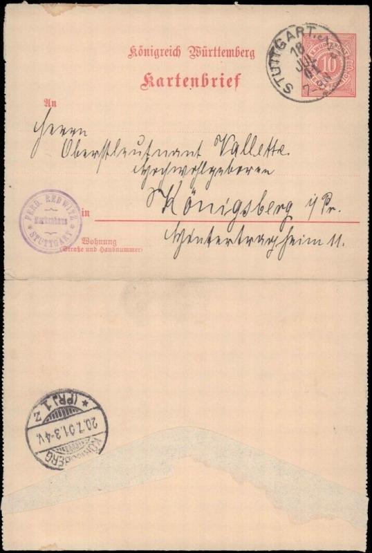 1901 GERMANY WURTTEMBERG FOLDED LETTERSHEET