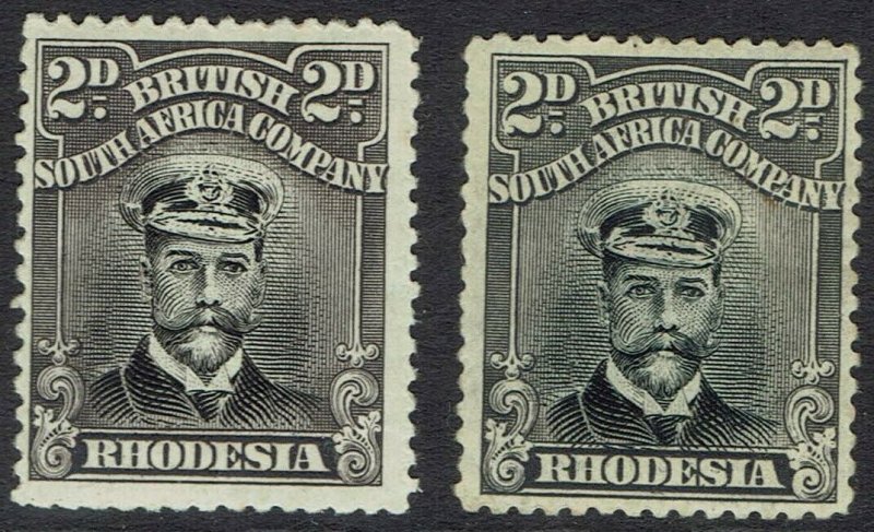 RHODESIA 1913 KGV ADMIRAL 2D 2 SHADES DIE III PERF 14