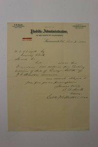 Vintage S.B. Smith Public Administrator Notary Letterhead Sacramento CA 1900 