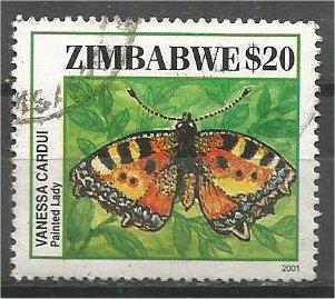 ZIMBABWE, 2001, used $20, Butterflies. Scott 898