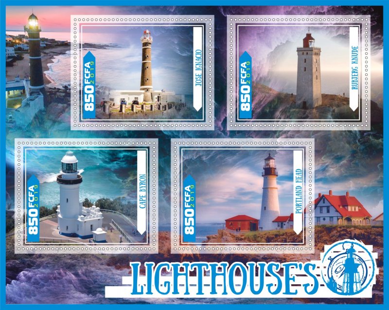 Stamps. Lighthouses  2019 year 1+1 sheets perforated