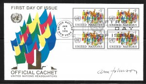 United Nations NY 268 4c Definitive Headquarters Cachet FDC Signed by Designer