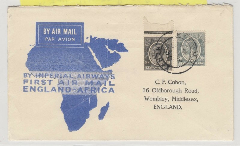 Kenya & Uganda 1931 1st Flight Cover To England Postal History  J6073