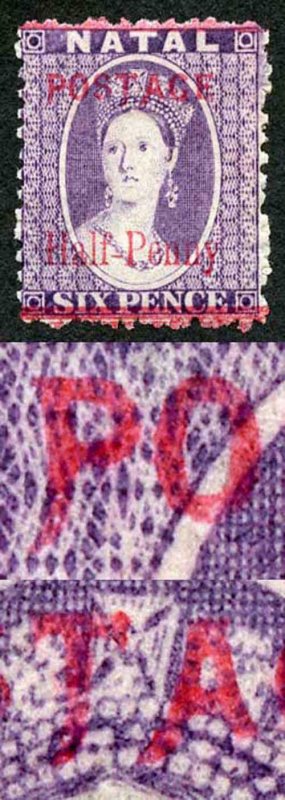 Natal SG114c 1/2d on 6d No stop after Postage Cat 26 pounds M/M Fine and Fresh