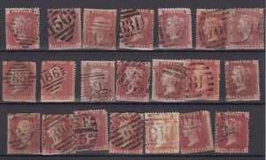 GB QV 1858 1d Red Unchecked Collection Of 21 SG43/44 BP9074