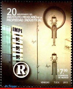 2853 MEXICO 2013 INSTITUTE OF INDUSTRIAL PROPERTY, 20 YEARS, LAMP, INDUSTRY, MNH