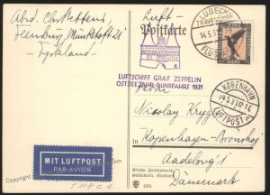 Germany 1931 Graf Zeppelin Si108 Mi177Id Cover Luebeck Copenhagen Ostseef 107054