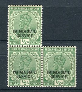 INDIA PATIALA STATE; 1920s early GV Optd. issue Mint hinged 1/2a. Block