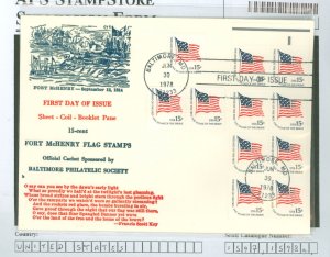 US 1597/1598a/1618C 1978 15c Fort McHenry flag stamps (Americana series in three formats: sheet singles, coil pair, and booklet