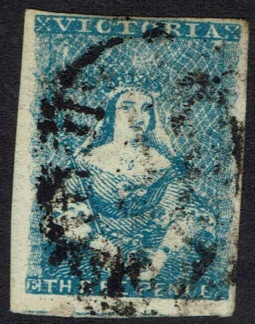 VICTORIA 1854 QV HALFLENGTH 3D MILKY BLUE IMPERF USED 