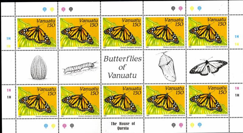 VANUATU 532-5 SHEETS OF 10  MNH SCV $89.50 BIN $45.00BUTTERFLYS