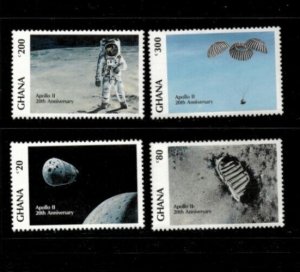 Ghana 1989 - Space, Moon Landing - Set of 4 Stamps - Scott #1158-61 - MNH