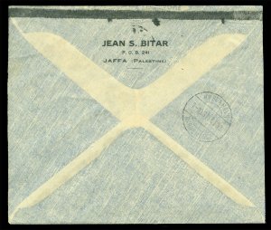 PALESTINE 1937 AIRMAIL - KLM - multipe-franking cvr from JAFFA to COPENHAGEN, DK