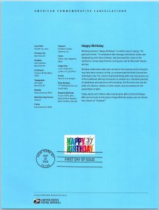 USPS SOUVENIR PAGE HAPPY BIRTHDAY STAMP 37c 2002