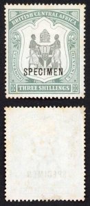 Nyasaland SG49s 3/- Opt Specimen no gum