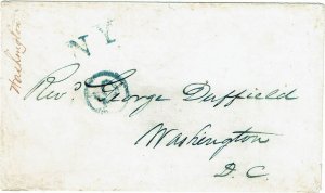 1840's NY (railroad) cancel in blue on cover, 5 in circle