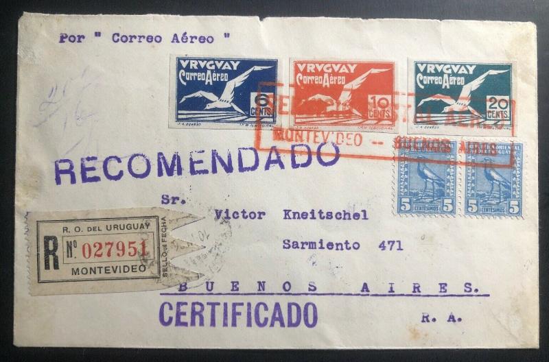 1926 Montevideo Uruguay Early Airmail Cover to Buenos Aires Argentina Imperf Sta