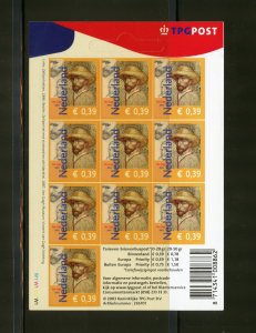 Netherlands Scott 1139a MNHSE - 2003 Van Gogh Booklet Pane of 10 - SCV $9.50