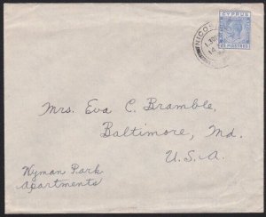 CYPRUS CANADA 1934 GV 2½p single franking cover Nicosia to USA.............B5165