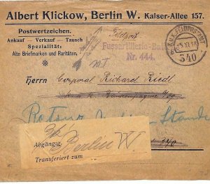 Austria ARTILLERY KUK Feldpost Cover *FORWARDING LABEL* GERMANY 1916 WW1 GP329