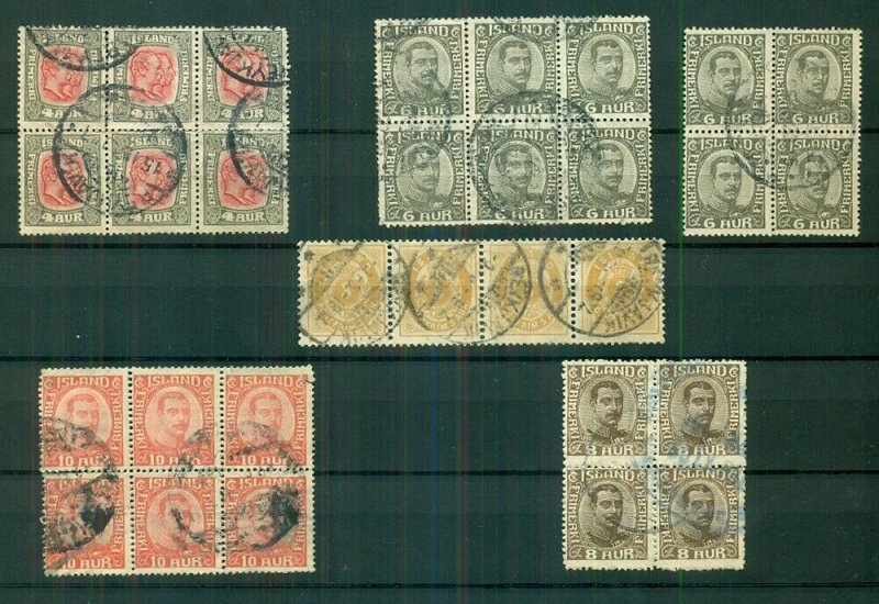 ICELAND, Pairs & Blocks, mostly 1900-1930's, used, Scott for singles $1,812