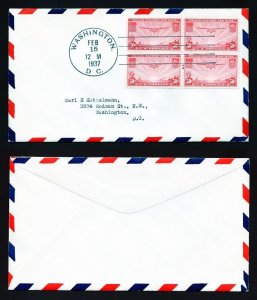 # C22 block of 4 First Day Cover uncacheted, addressed - 2-15-1937