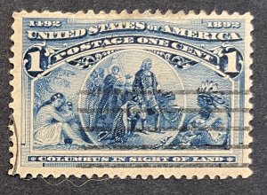 US #230 Used F/VF 1c Columbus in Sight of Land 1893 Thin Spot [G5.2.2]