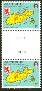 ALDERNEY 1983 QE2 1p MAP Pictorial GUTTER PAIR Sc 1 MNH