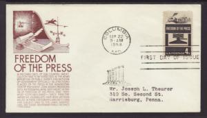 US Freedom of the Press 1958 Anderson Typed FDC BIN