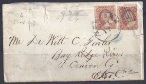 US 1857 NEW YORK DOUBLE RATE COVER Sc. 26, 26a TYPE III,& VI TO NC