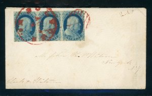 US Stamp #9 BL 1c - PSE Cert - Used - Strip of 3 tied on Cover with letter