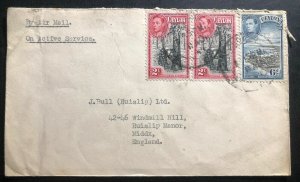 1944 Colombo Ceylon On Active service OAS cover To Ruislip Manor England