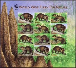 Liberia WWF Liberian Mongoose Imperf Sheetlet of 3 sets 1998 MNH MI#2040B-2043B