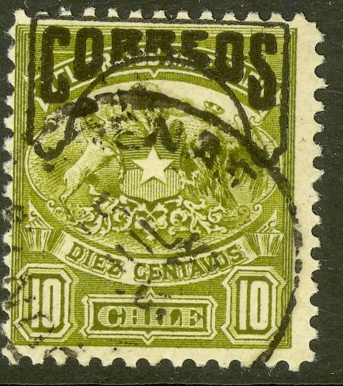 CHILE 1904 10c Type I Telegraph Stamp Converted For Postage Issue Sc 61 VFU