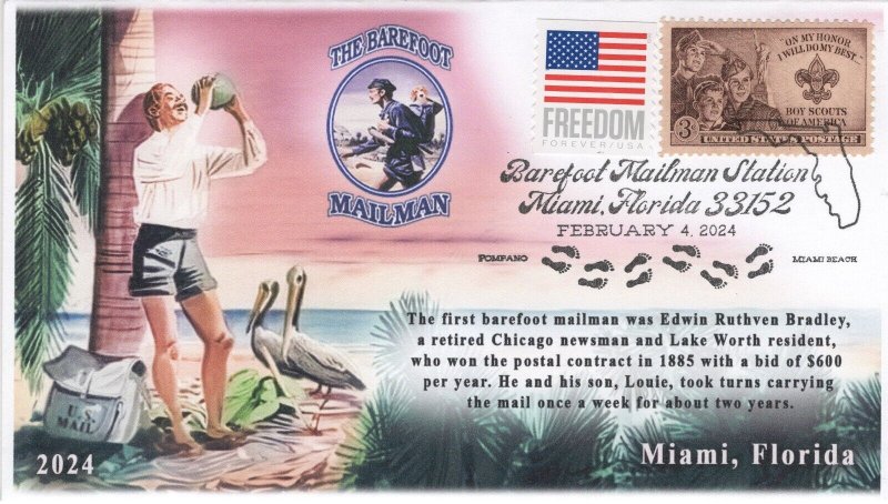 24-012, 2024, Barefoot Mailman, Event Cover, Pictorial Postmark, Boys Scouts, US