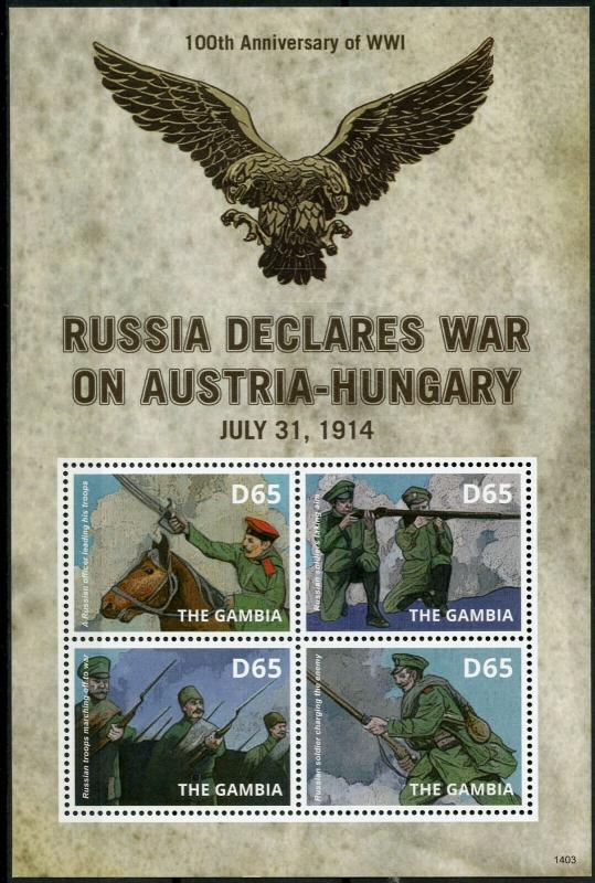 Gambia 2014 MNH WWI WW1 Russia War Austria-Hungary 4v M/S Military Stamps