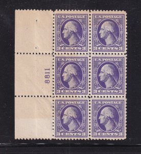 1918 Washington 3c Sc 530 MNH with original gum, Type IV, plate block (BN