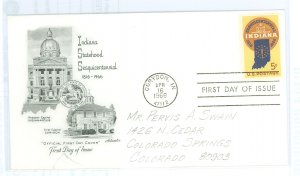 US 1308 1966 Indiana Statehood, addressed. FDC