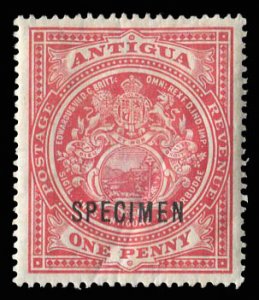 Antigua #32S, 1901 1p carmine, overprinted Specimen, hinged