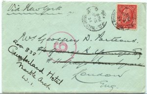 3c Medallion redirected England large 6 handstamp on 1934 cover Canada