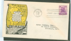 US 837 1938 3c Northwest Territory Sesquicentennial on an addressed (typed) FDC with a Dyer Cachet