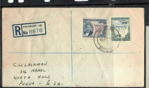 RHODESIA & NYASALAND COVER (P2408B) 1955 LIVINGSTONE SET OF 2 ON REG COVER TO US 