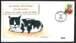 5745 - FDC - Love – Kitten and Heart - Wally Jr Cachet -Holly -Bullseye