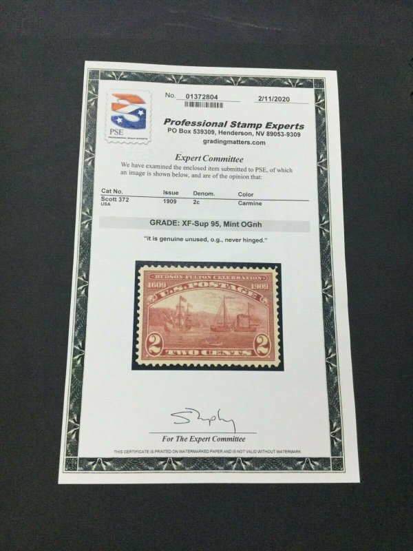 MOMEN: US STAMPS #372 MINT OG NH PSE GRADED CERT XF-SUP 95