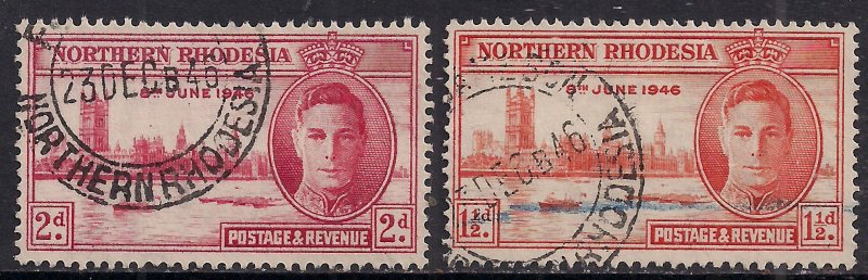 Northern Rhodesia 1946 KGV1 Set Victory SG 46  47  ( K156 )